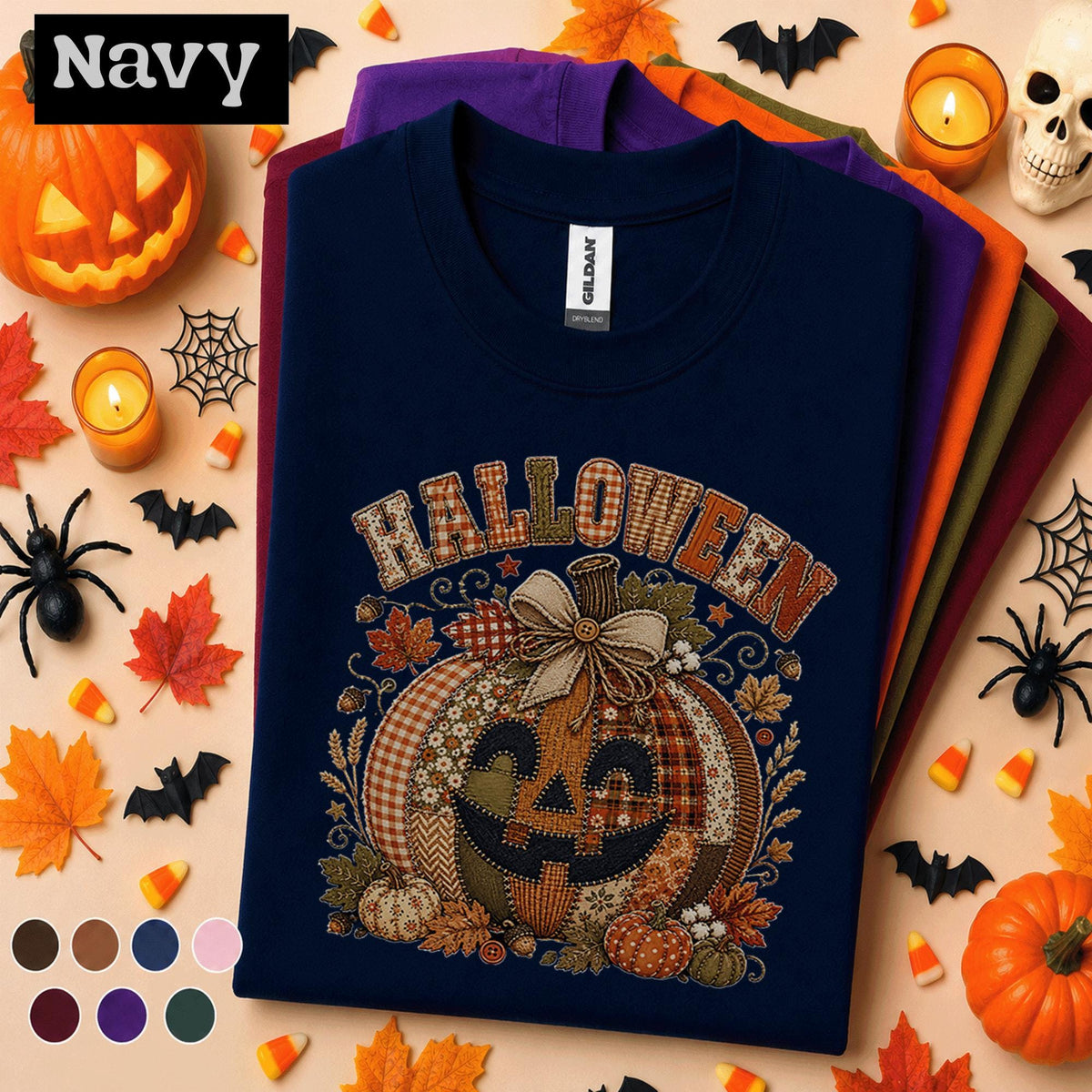 Halloween Patchwork Pumpkin Shirt, Cute Jack O Lantern Tee, Rustic Fall Shirt, Vintage Pumpkin Tee, Spooky Season Gift for Women