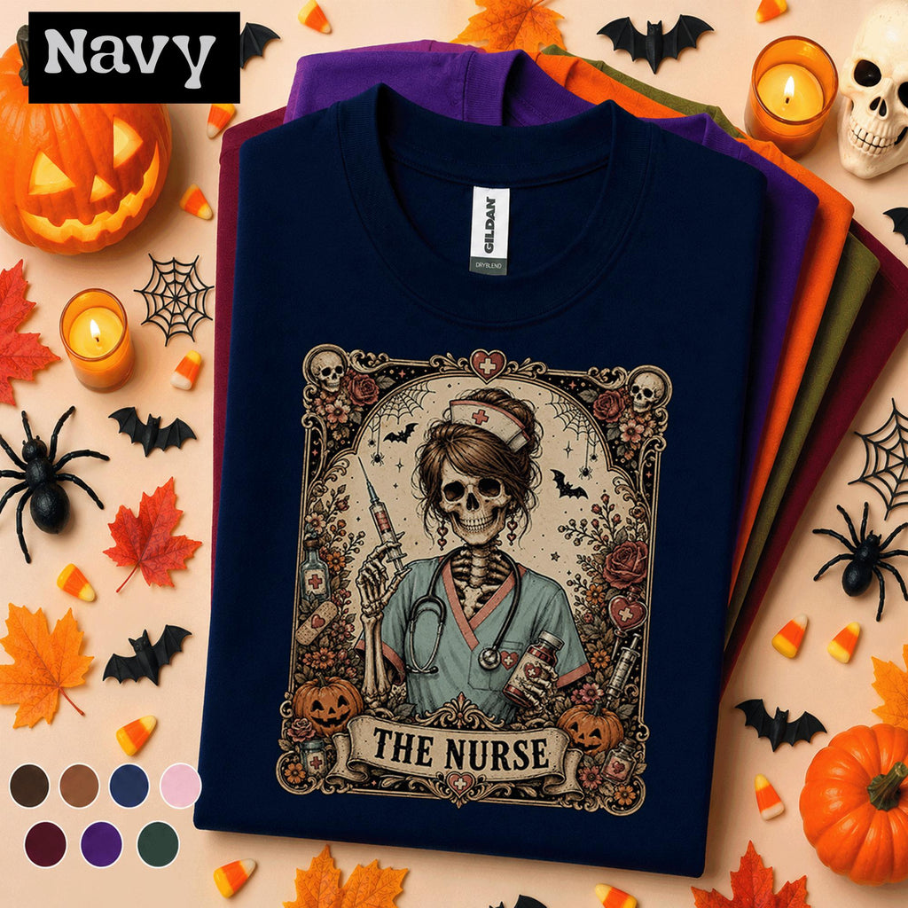 Skeleton Nurse Halloween Shirt, Gothic Nurse Tee, Spooky Nursing Gift, Vintage Medical Halloween Shirt, Registered Nurse Fall T Shirt
