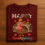 Autumn Happy Thanksgiving Shirt Turkey Pumpkin Fall Leaves Seasonal Outfit Tee, Happy Thanksgiving Sweatshirt, Gift Thanksgiving Family Tee
