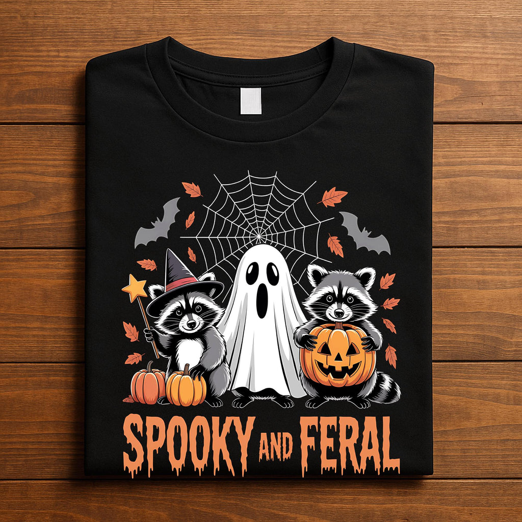 Spooky and Feral Shirt, Funny Halloween Raccoon Ghost Tee