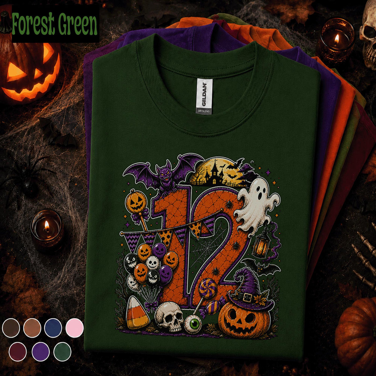 12th Birthday Halloween Shirt, Spooky Number 12 Tee, October Birthday Party Shirt, Ghost Pumpkin Witch Kids Halloween Birthday Gift