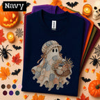Patchwork Ghost Halloween Shirt, Cottagecore Pumpkin Ghost Tee, Vintage Quilt Spooky Season Shirt, Cozy Fall Halloween Gift for Women