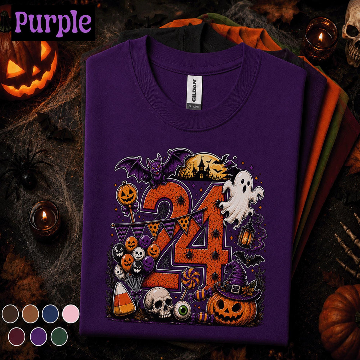 24th Birthday Halloween Shirt, Spooky Number 24 Tee, October Birthday Party Shirt, Ghost Pumpkin Witch Halloween Gift for Women Men