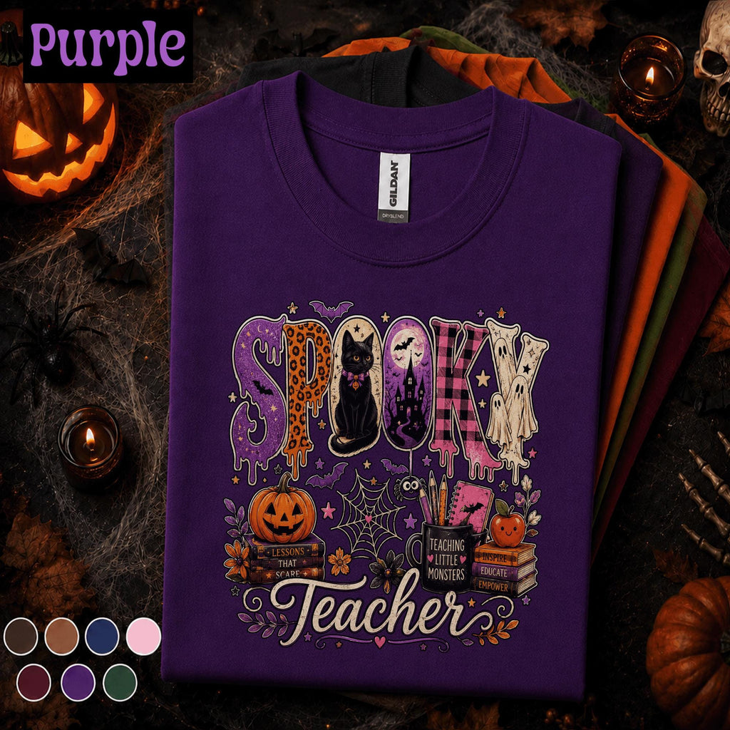 Spooky Teacher Halloween Shirt, Cute Ghost Black Cat Pumpkin Tee, Halloween Teacher Gift, Fall Classroom Shirt, Spooky Season Educator Tee