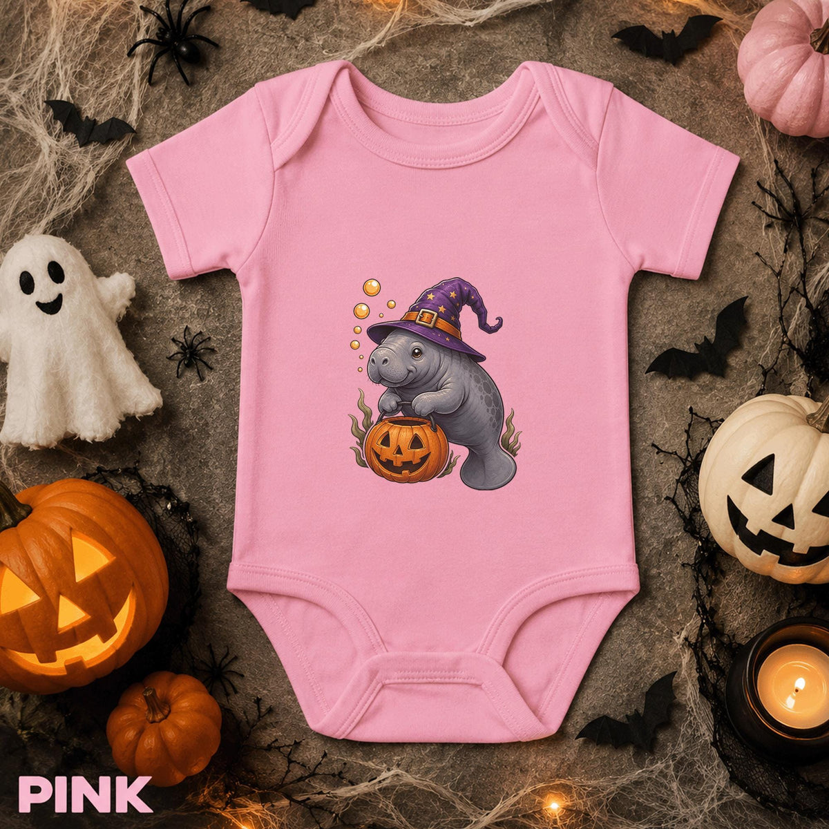 Manatee Halloween Baby Bodysuit, Witchy Sea Cow Infant Outfit, Pumpkin Newborn Shirt, First Halloween Gift, Cute Spooky Baby Costume