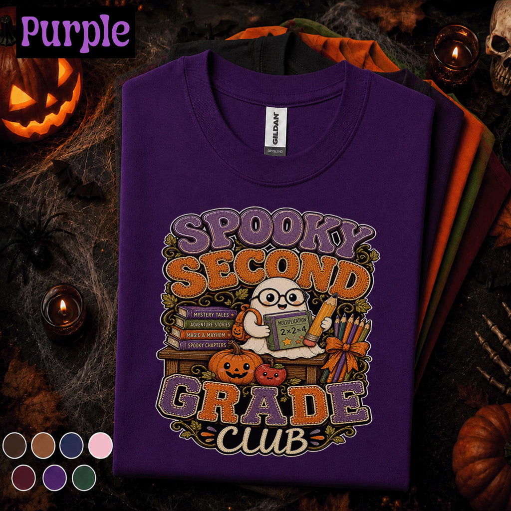 Spooky Second Grade Club Halloween Shirt, 2nd Grade Teacher Tee, Ghost Pumpkin Classroom Shirt, Fall Elementary School Teacher Gift