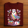 Rainbow Ghost Nurse Shirt, Pastel Halloween Nurse T-Shirt