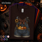 Cute Halloween Overalls Shirt, Pumpkin Candy Corn Chick Tee, Fall Farm Girl, Spooky Crow Sunflower Shirt, Autumn Country Gift