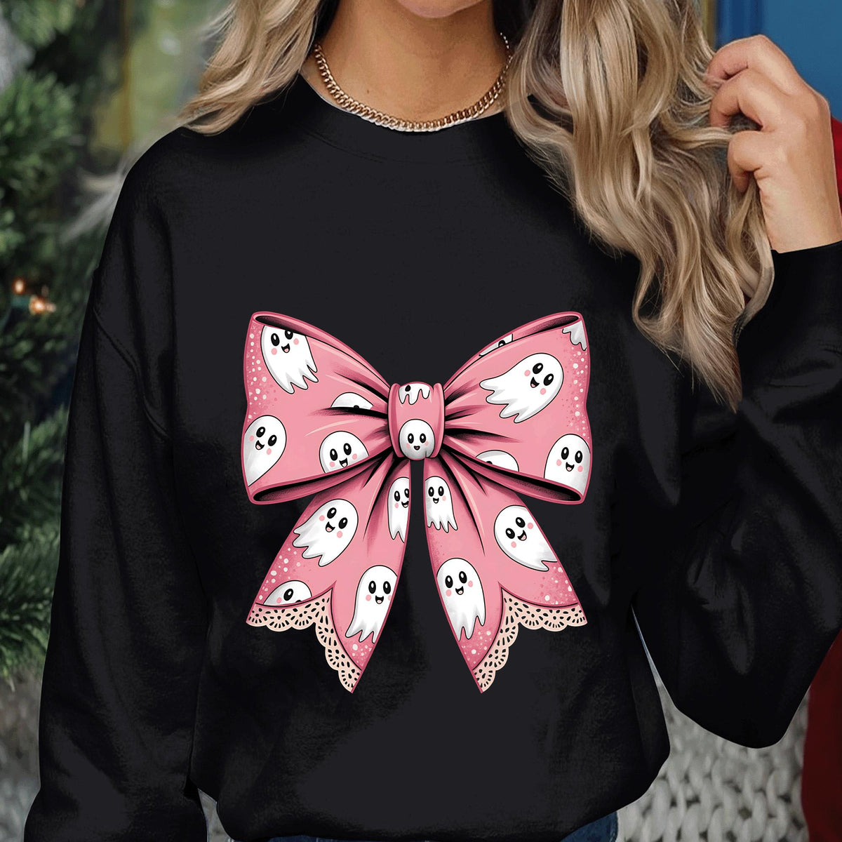 Cute Ghost Bow Shirt, Halloween Ribbon Spirit Tee, Kawaii Coquette Ghost Bow Top, Spooky Season Girl Shirt, Haunted Bow Halloween Sweatshirt