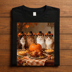 Thanksgiving Cats Dinner Feast Vintage Fall Men Women Kids, Funny Thanksgiving Cat Pilgrim Dinner Shirt, Cute Cats Pumpkin Pie Turkey Autumn