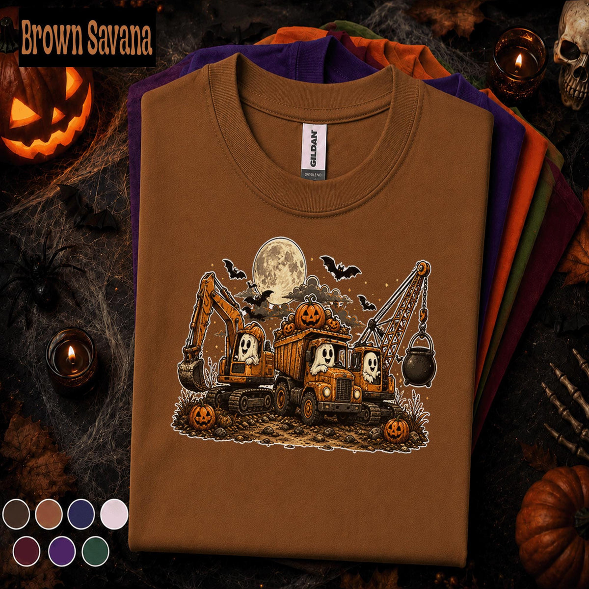 Halloween Construction Shirt, Ghost Excavator Tee, Spooky Dump Truck Shirt, Pumpkin Construction Crew Tee, Boys Halloween Truck Gift Kids