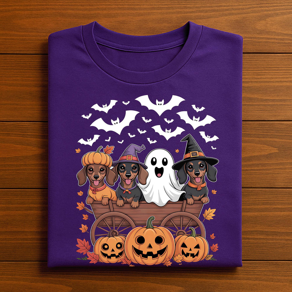 Halloween Dogs Pumpkin Wagon Shirt Puppy Ghost Witches Fall Pet Lover Costume T-Shirt Spooky Dog Mom Sweatshirt , Dachshund Halloween Shirt