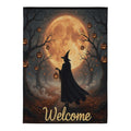Witch Halloween Garden Flag with Pumpkin Lantern and Blood Moon, Spooky Welcome Yard Decor
