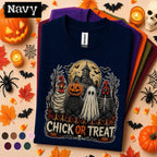 Chick or Treat Halloween Shirt, Funny Chicken Halloween Tee, Spooky Farm T Shirt, Chicken Lover Gift, Ghost Pumpkin Costume Tee