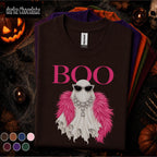 Boo Ghost Halloween Shirt, Pink Glam Ghost Tee, Girly Spooky Season Shirt, Rhinestone Fashion Ghost, Cute Halloween Gift for Women