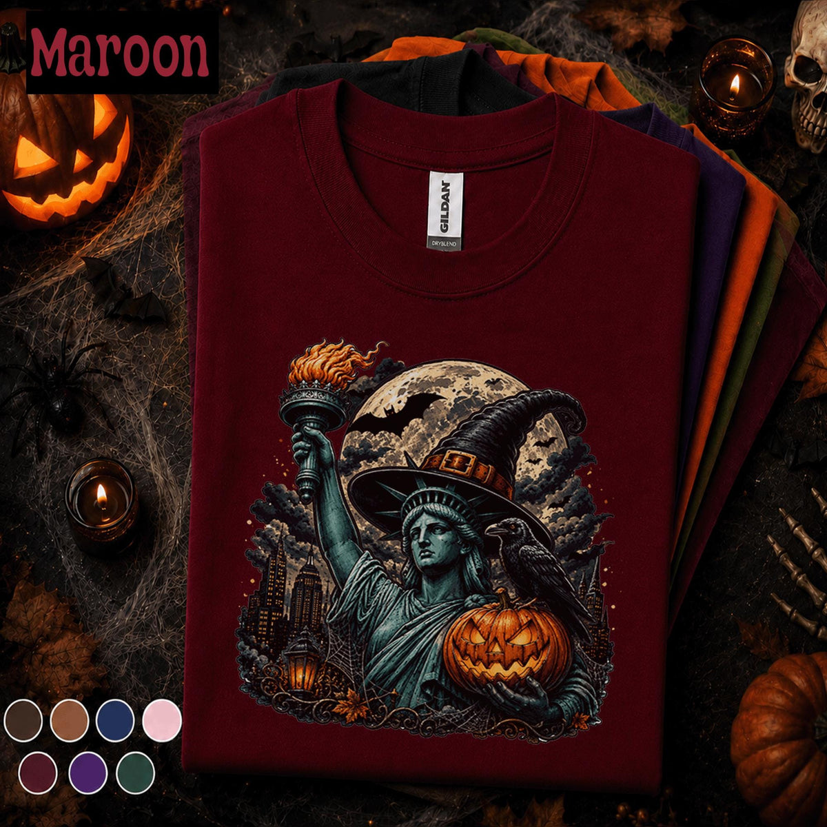 Statue of Liberty Halloween Shirt, Witch Hat T Shirt, Spooky New York Tee, Pumpkin Gothic Shirt, NYC Halloween Gift Tee