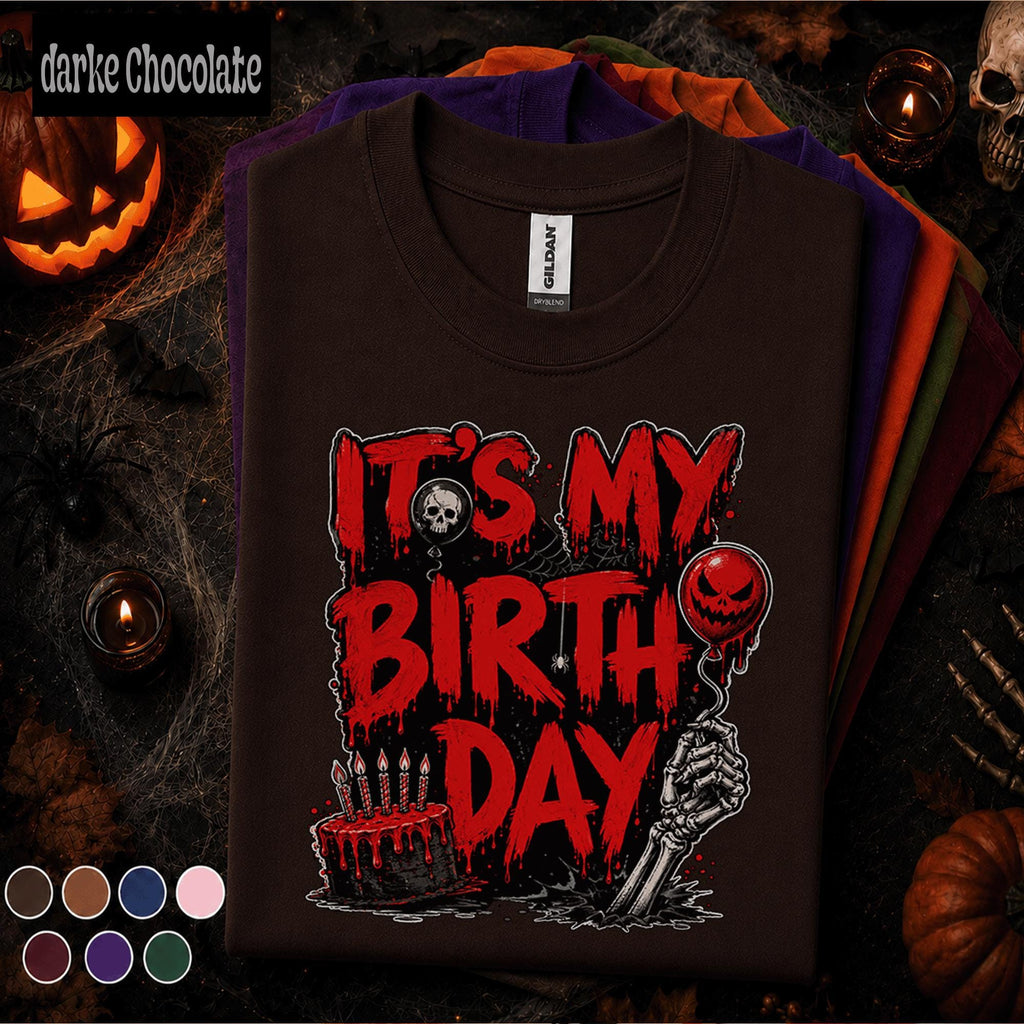 It's My Birthday Halloween Shirt, Horror Birthday Party Tee, Spooky Birthday October Shirt, Skeleton Cake Gothic Halloween Gift Idea October