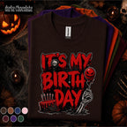It's My Birthday Halloween Shirt, Horror Birthday Party Tee, Spooky Birthday October Shirt, Skeleton Cake Gothic Halloween Gift Idea October