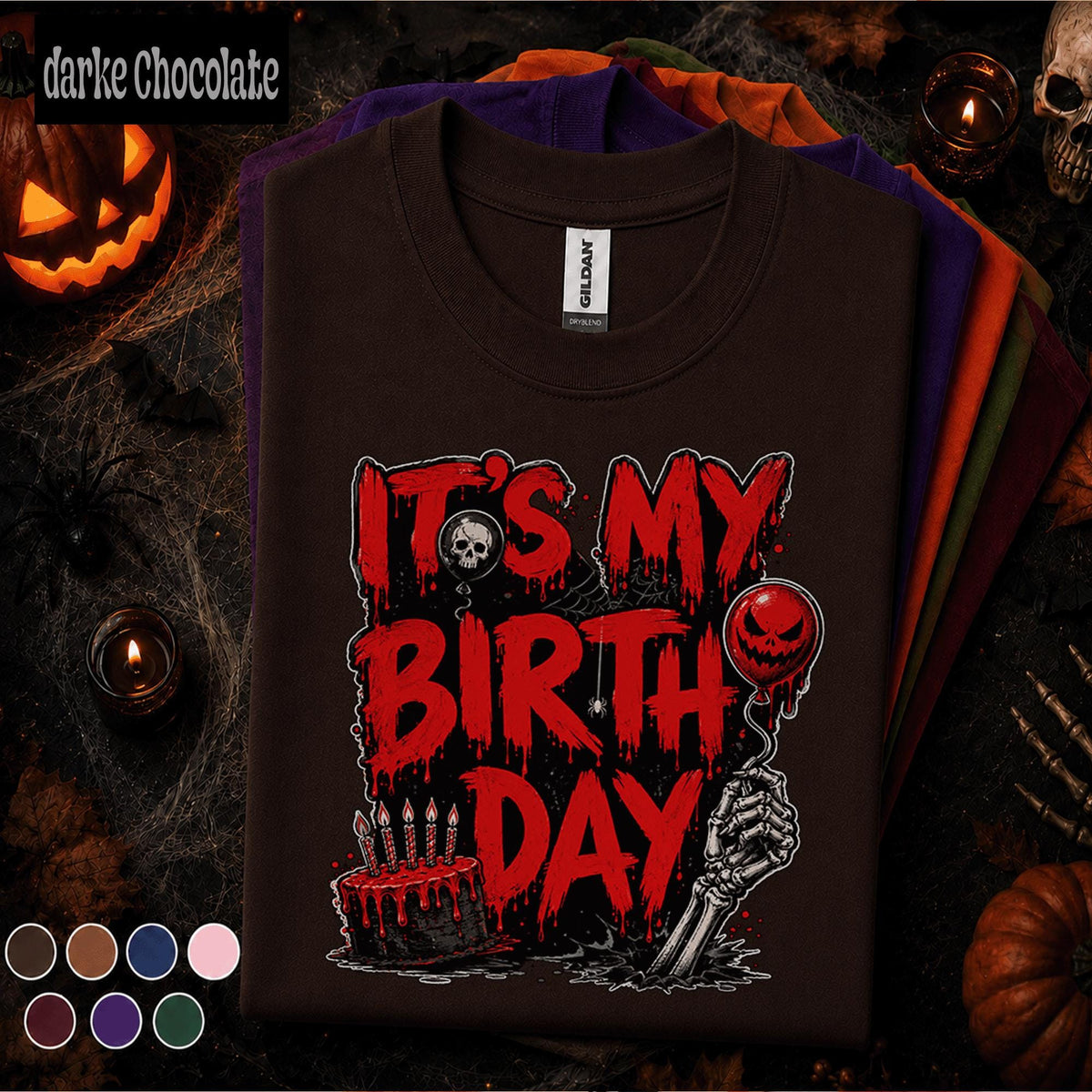 It's My Birthday Halloween Shirt, Horror Birthday Party Tee, Spooky Birthday October Shirt, Skeleton Cake Gothic Halloween Gift Idea October