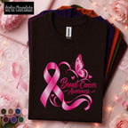 Breast Cancer Awareness Shirt, Pink Ribbon Butterfly Tee, October Pink Out Shirt, Inspirational Cancer Support Awareness Gift for Women