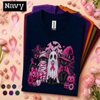 Breast Cancer Awareness Halloween Shirt, Pink Ribbon Black Cat Tee, Spooky October Cancer Support Shirt, Halloween Pink Out Survivor Gift