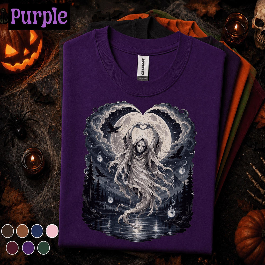 Moon Spirit Halloween Shirt, Gothic Ghost Tee, Dark Fantasy Raven Shirt, Spooky Moon Witchy Art, Mystical Halloween Gift Tee
