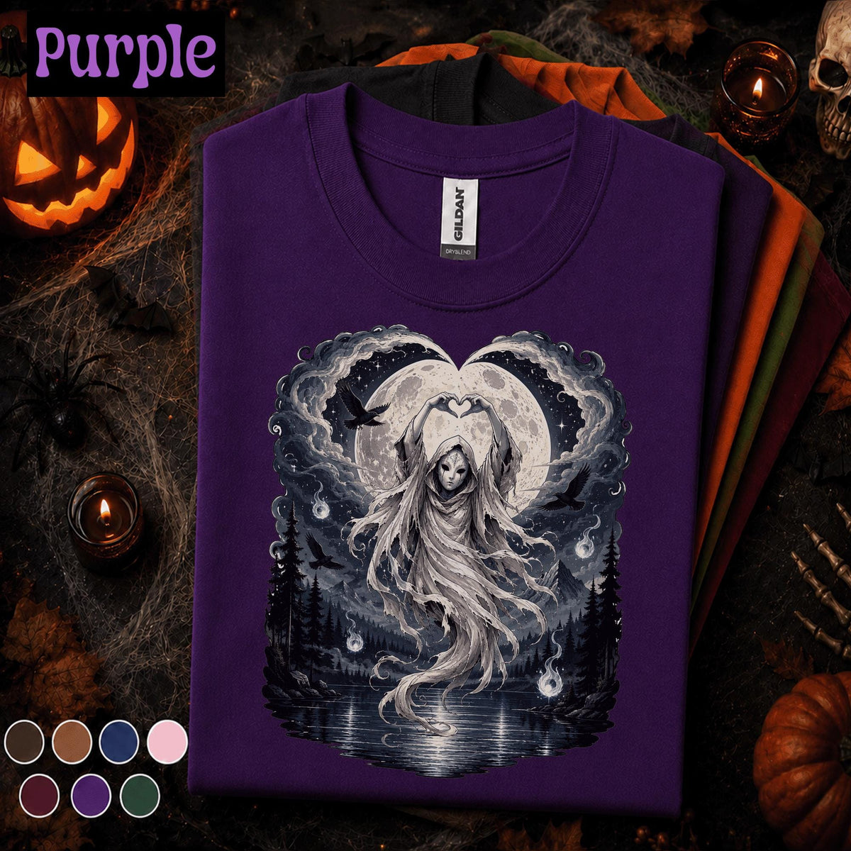 Moon Spirit Halloween Shirt, Gothic Ghost Tee, Dark Fantasy Raven Shirt, Spooky Moon Witchy Art, Mystical Halloween Gift Tee
