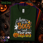 Here for the Boos and Treats Halloween Shirt, Cute Ghost Pumpkin Tee, Candy Corn Spooky Season Shirt, Funny Halloween Party Gift Tee