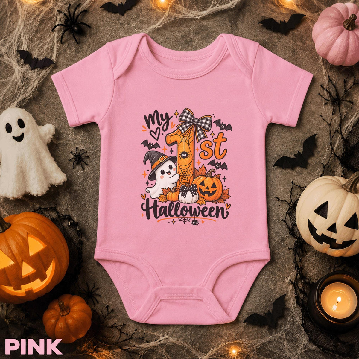 My First Halloween Baby Bodysuit, Cute Ghost Pumpkin Infant Onesie, Witchy Spooky Baby Outfit, First Halloween Gift for Baby Girl