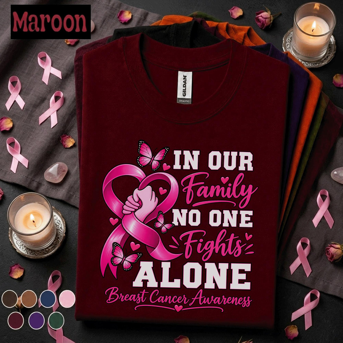 Breast Cancer Awareness Shirt, In Our Family No One Fights Alone Tee, Pink Ribbon Support Shirt, Cancer Warrior Gift, October Family Tee