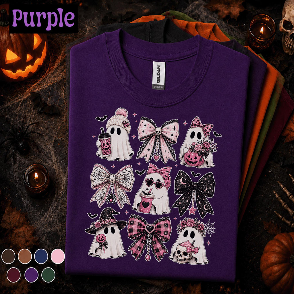 Pink Ghost Halloween Shirt, Coquette Bow Spooky Tee, Cute Girly Ghost Shirt, Pink Halloween Gift, Witchy Bow Ghost Tee