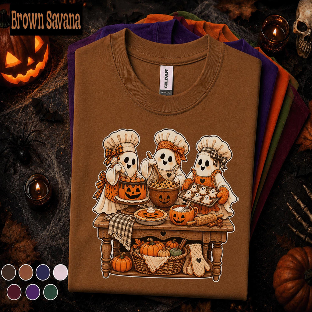 Cute Ghost Baker Halloween Shirt, Spooky Baking Tee, Pumpkin Cake and Cookie Shirt, Fall Bakery Gift, Halloween Kitchen T Shirt