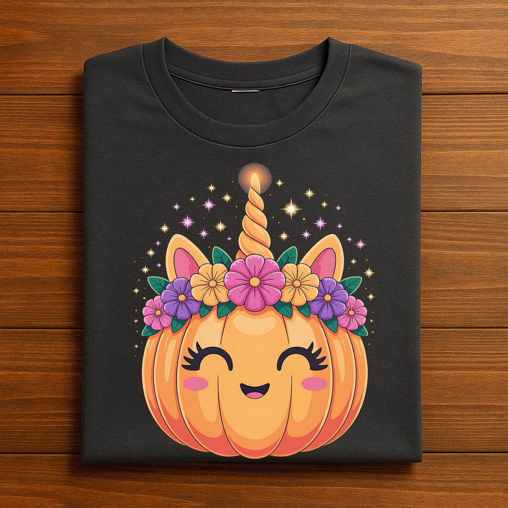 Unicorn Pumpkin Shirt, Cute Halloween Unicorn Tee, Kawaii Pumpkin Face T-Shirt, Pastel Spooky Season Shirt, Women Halloween Shirt For Girl