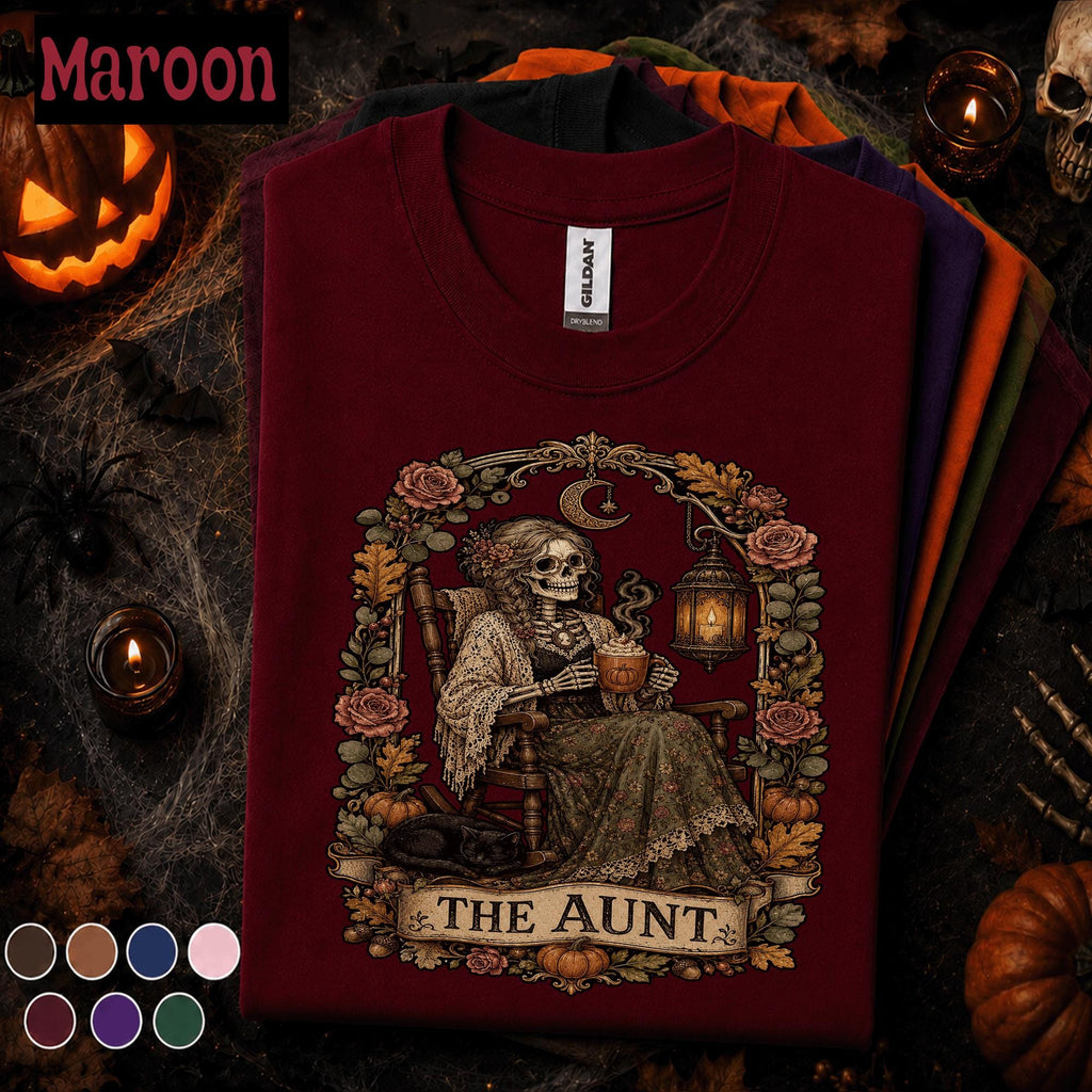 The Aunt Halloween Shirt, Vintage Skeleton Aunt Tee, Gothic Floral Halloween Gift, Spooky Autumn Auntie Shirt, Victorian Skeleton Tee