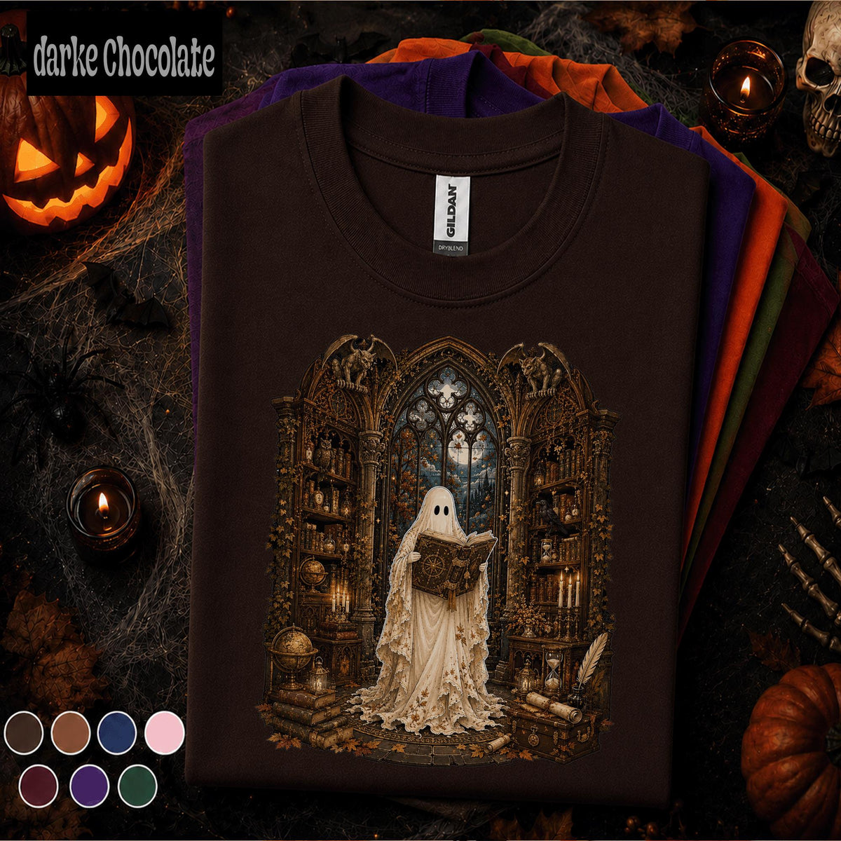 Ghost Library Halloween Shirt, Gothic Book Lover Tee, Spooky Reader Shirt, Haunted Library Gift, Dark Academia Ghost T Shirt, Fall Tee