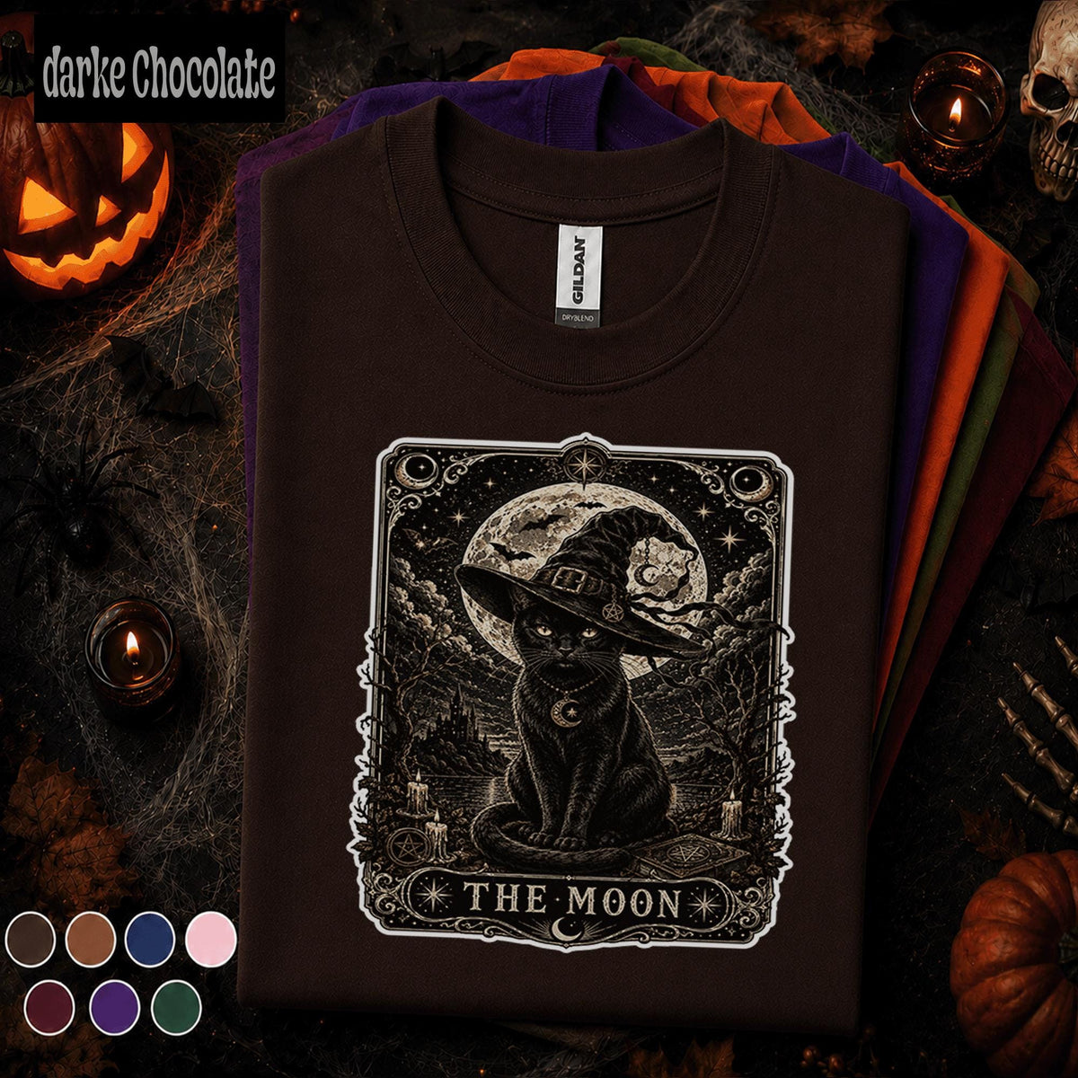 Black Cat Halloween Shirt, Witch Cat Tarot T Shirt, The Moon Spooky Tee, Gothic Celestial Shirt, Witchy Cat Lover Halloween Gift