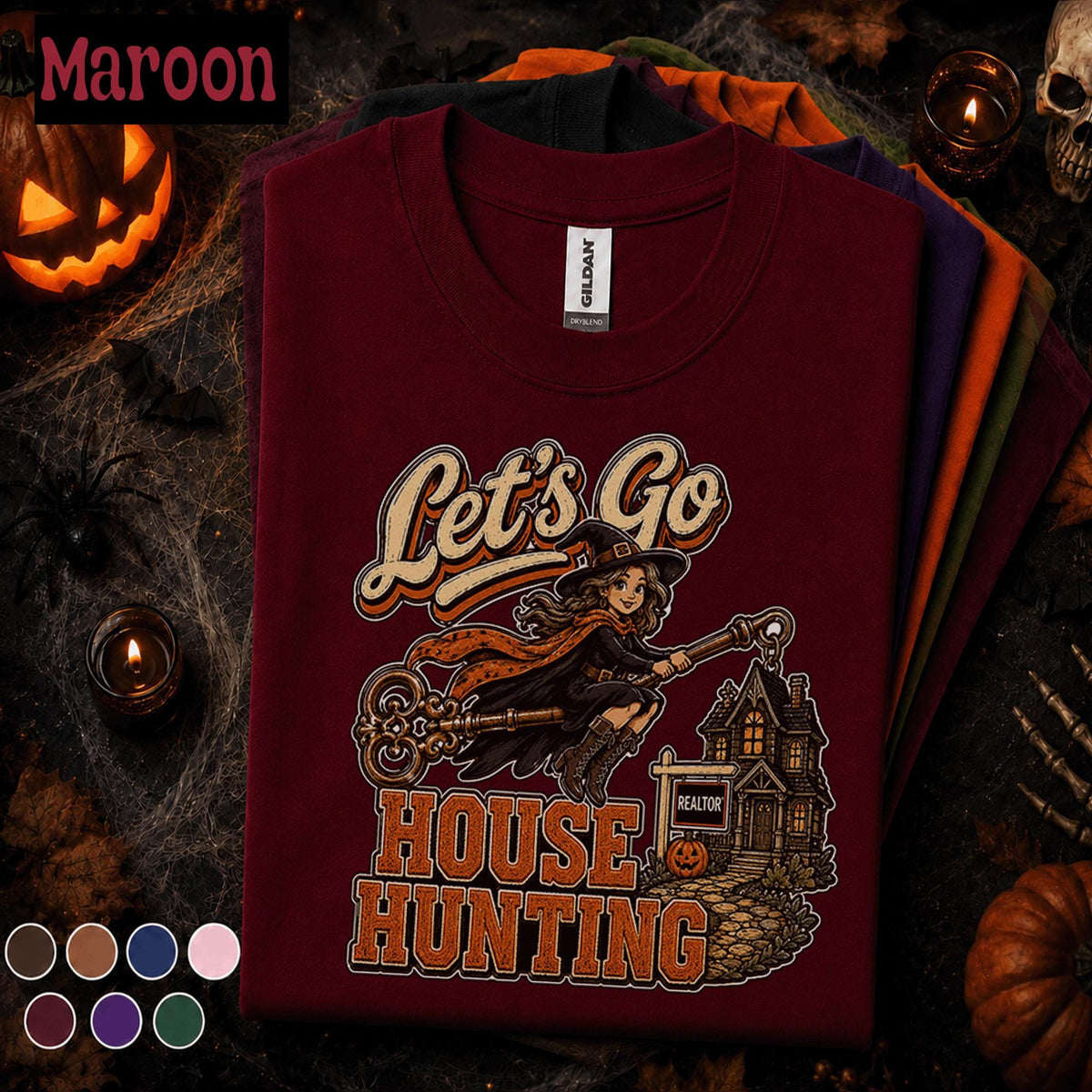 Lets Go House Hunting Halloween Realtor Shirt, Witch Real Estate Agent Tee, Spooky Realtor Gift, Haunted House Real Estate Fall Tee