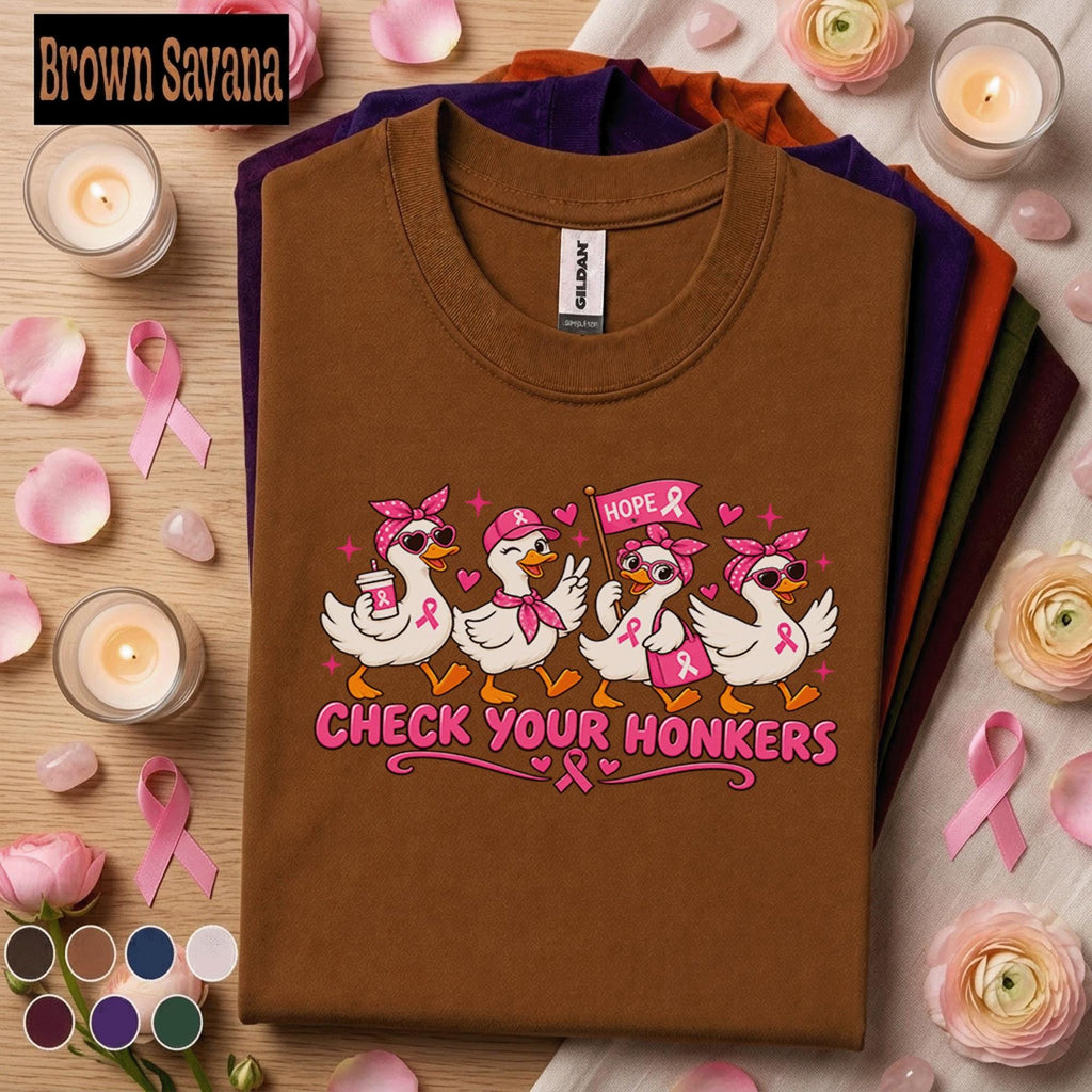 Breast Cancer Awareness Shirt, Check Your Honkers Goose Tee, Funny Pink Ribbon Shirt, October Awareness Gift for Women Duck Lover Gift