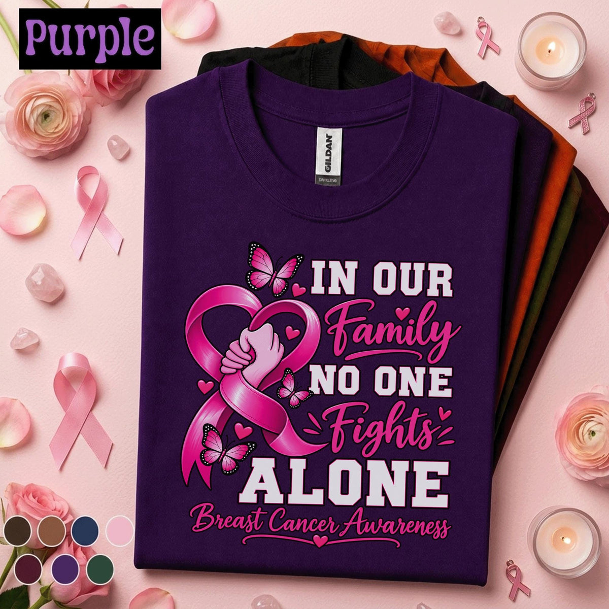 Breast Cancer Awareness Shirt, In Our Family No One Fights Alone Tee, Pink Ribbon Support Shirt, Cancer Warrior Gift, October Family Tee