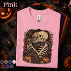 Skeleton Cat Halloween Shirt, Gothic Cat Lover Tee, Spooky Skeleton Hug Shirt, Vintage Halloween Tee, Dark Academia Fall Gift