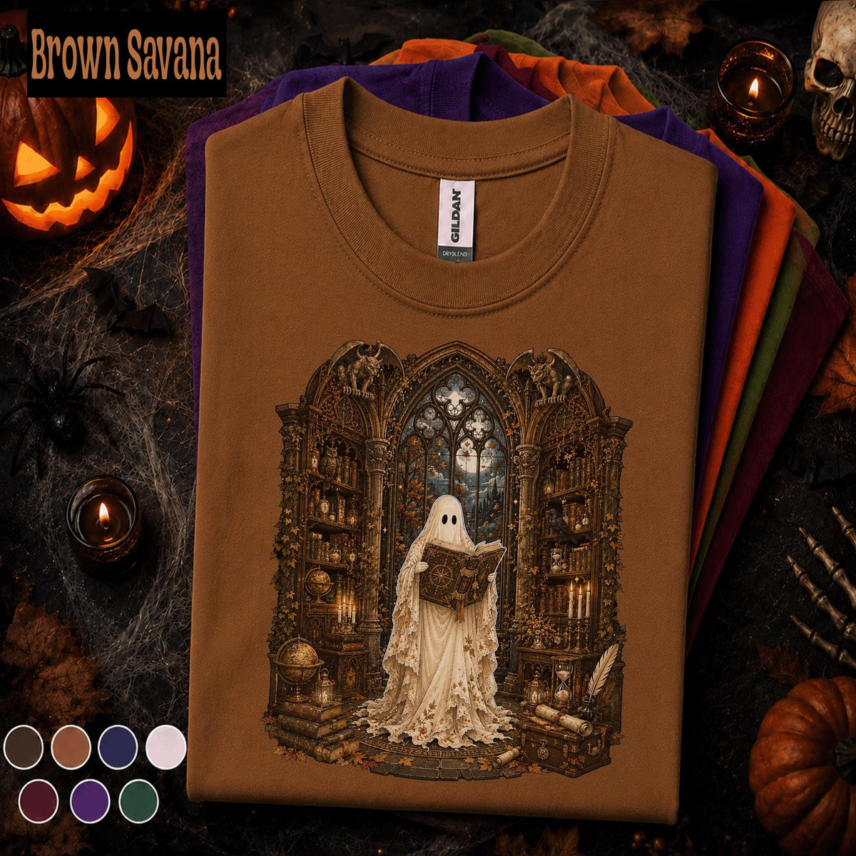 Ghost Library Halloween Shirt, Gothic Book Lover Tee, Spooky Reader Shirt, Haunted Library Gift, Dark Academia Ghost T Shirt, Fall Tee