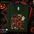 18th Birthday Halloween Shirt, Spooky Number 18 Tee, October Birthday Party Shirt, Ghost Pumpkin Witch Halloween Gift for Teen Girls Boys