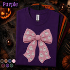Pink Ghost Bow Halloween Shirt, Coquette Spooky Season Tee, Cute Crochet Ghost Shirt, Girly Halloween Bow Tee, Boo Gift for Women