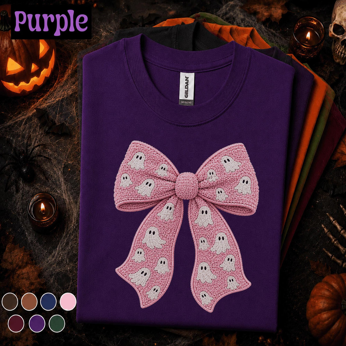 Pink Ghost Bow Halloween Shirt, Coquette Spooky Season Tee, Cute Crochet Ghost Shirt, Girly Halloween Bow Tee, Boo Gift for Women