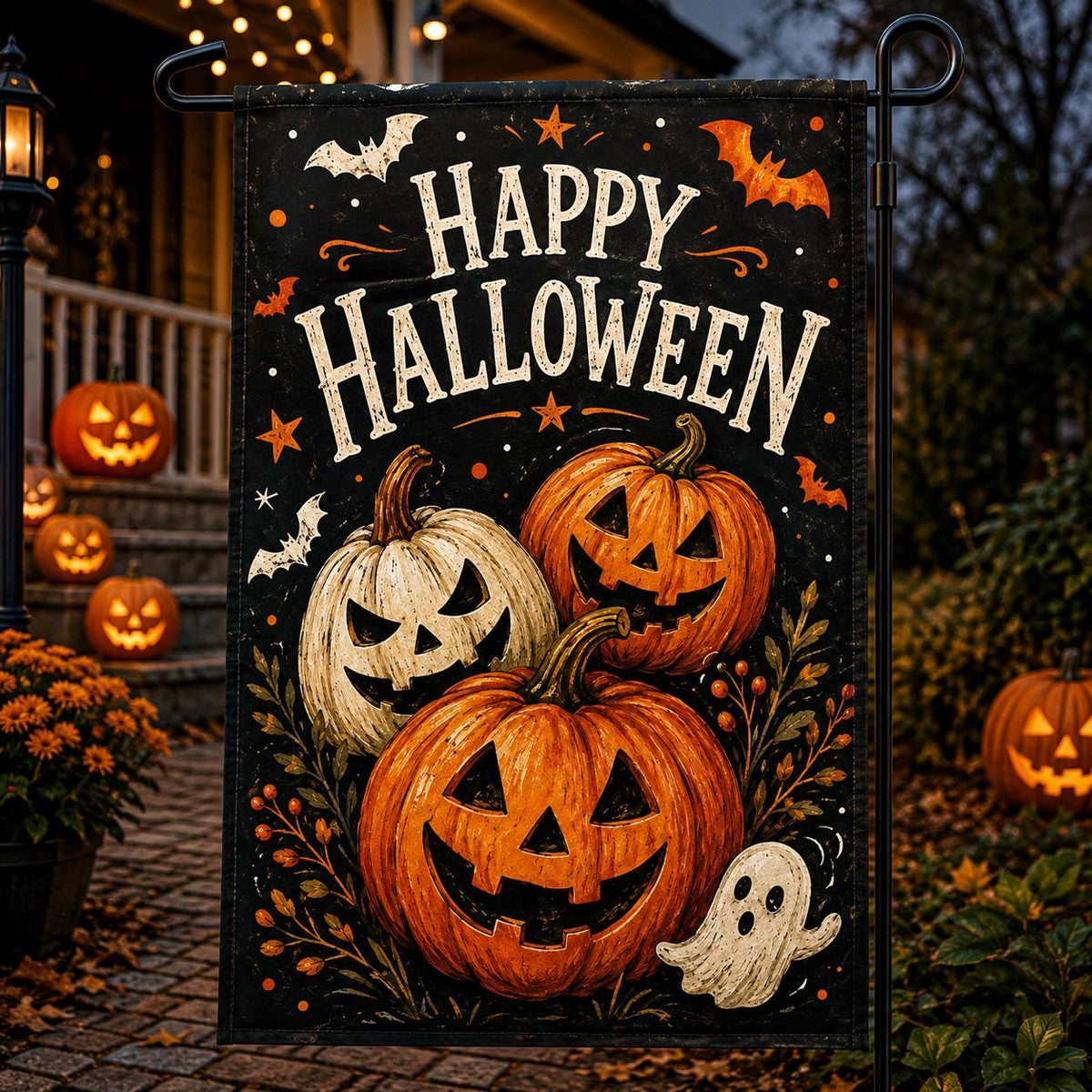 Happy Halloween Garden Flag, Pumpkin Jack O Lantern Yard Decor