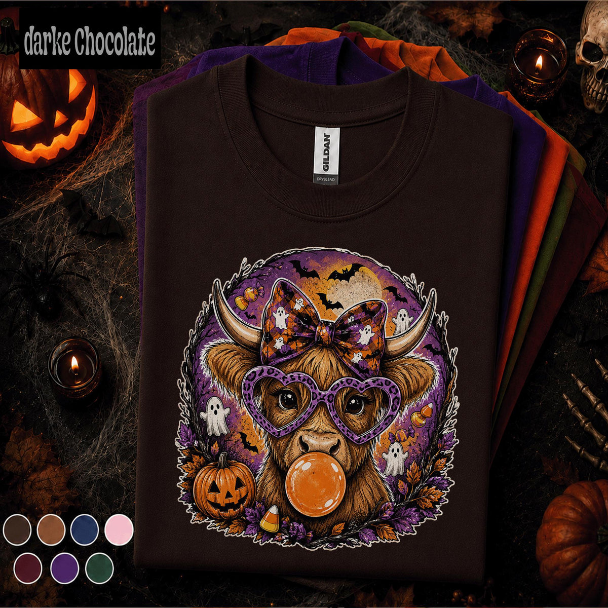 Highland Cow Halloween Shirt, Cute Spooky Cow Tee, Ghost Pumpkin T Shirt, Halloween Cow Gift, Retro Fall Farmhouse Tee For Her