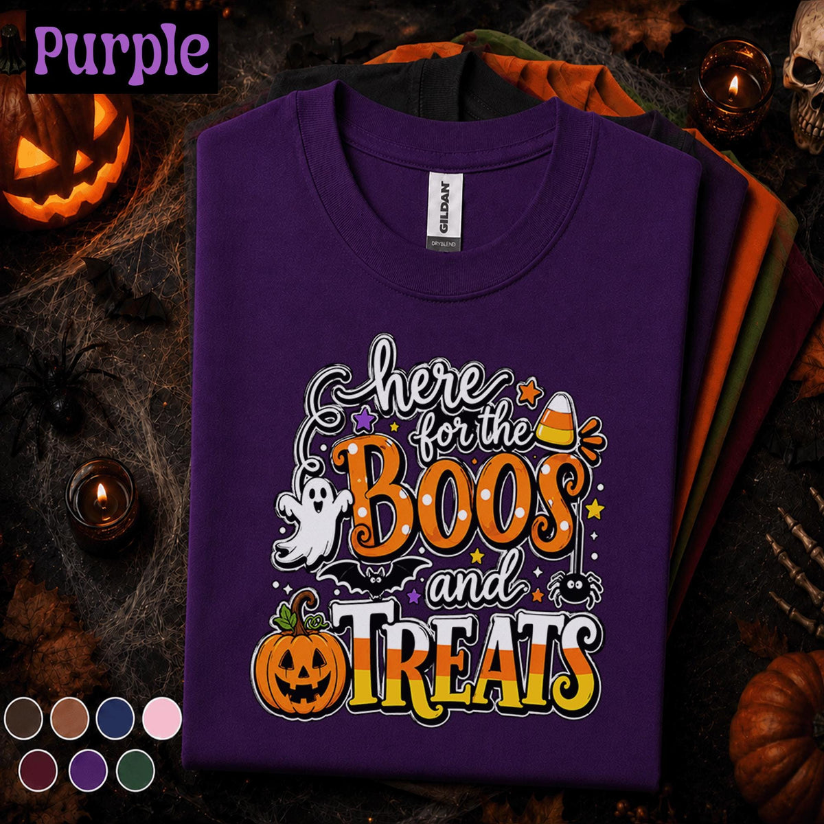 Here for the Boos and Treats Halloween Shirt, Cute Ghost Pumpkin Tee, Candy Corn Spooky Season Shirt, Funny Halloween Party Gift Tee