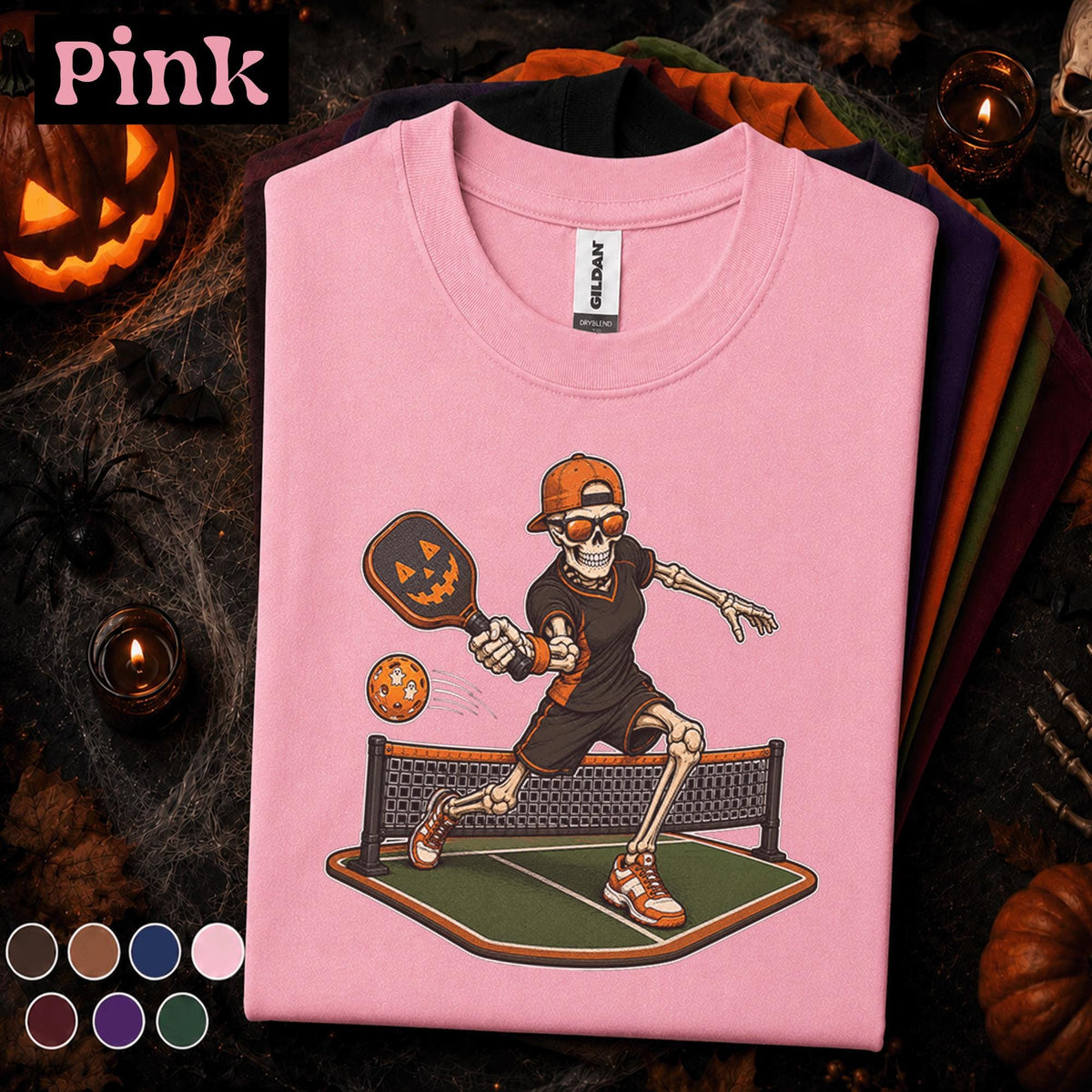 Skeleton Pickleball Halloween Shirt, Spooky Pickleball Player Tee, Funny Pumpkin Paddle Sports Gift, Halloween Court T Shirt