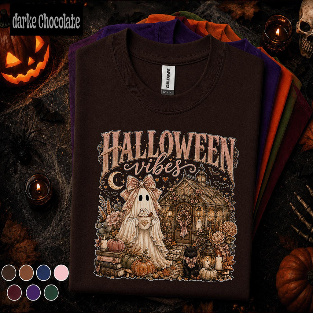 Halloween Vibes Ghost Shirt, Cozy Spooky Season Tee, Cute Cottagecore Ghost T Shirt, Vintage Fall Pumpkin Shirt, Autumn Ghost Lover Gift