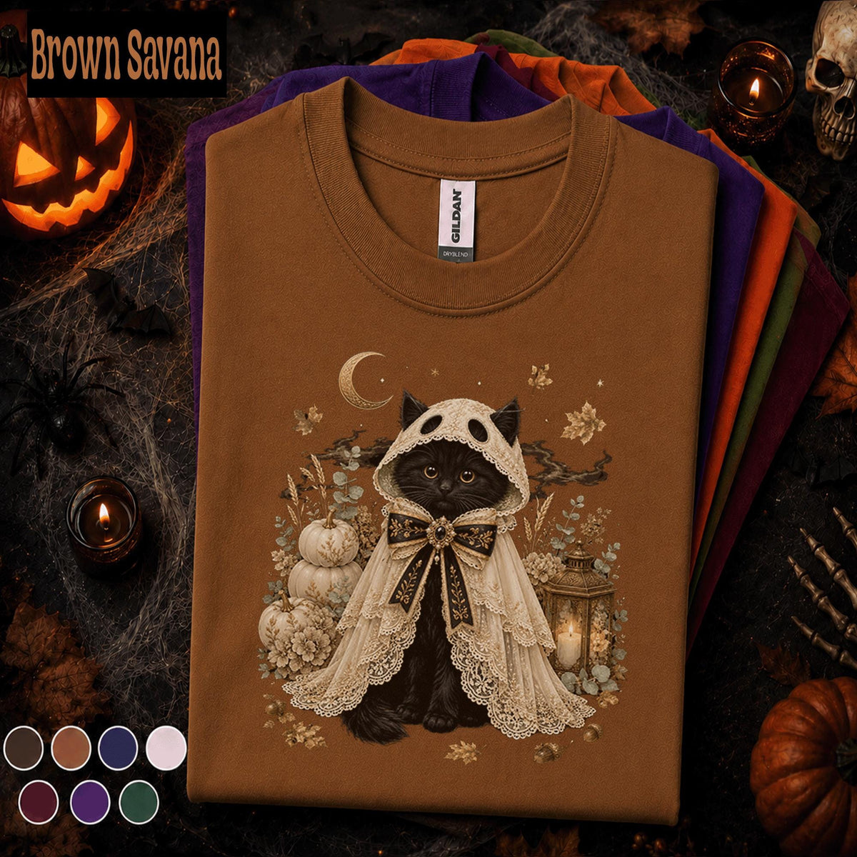 Black Cat Halloween Shirt, Cute Ghost Costume Cat Tee, Gothic Cottagecore Halloween, Spooky Autumn Pumpkin Shirt, Cat Lover Gift